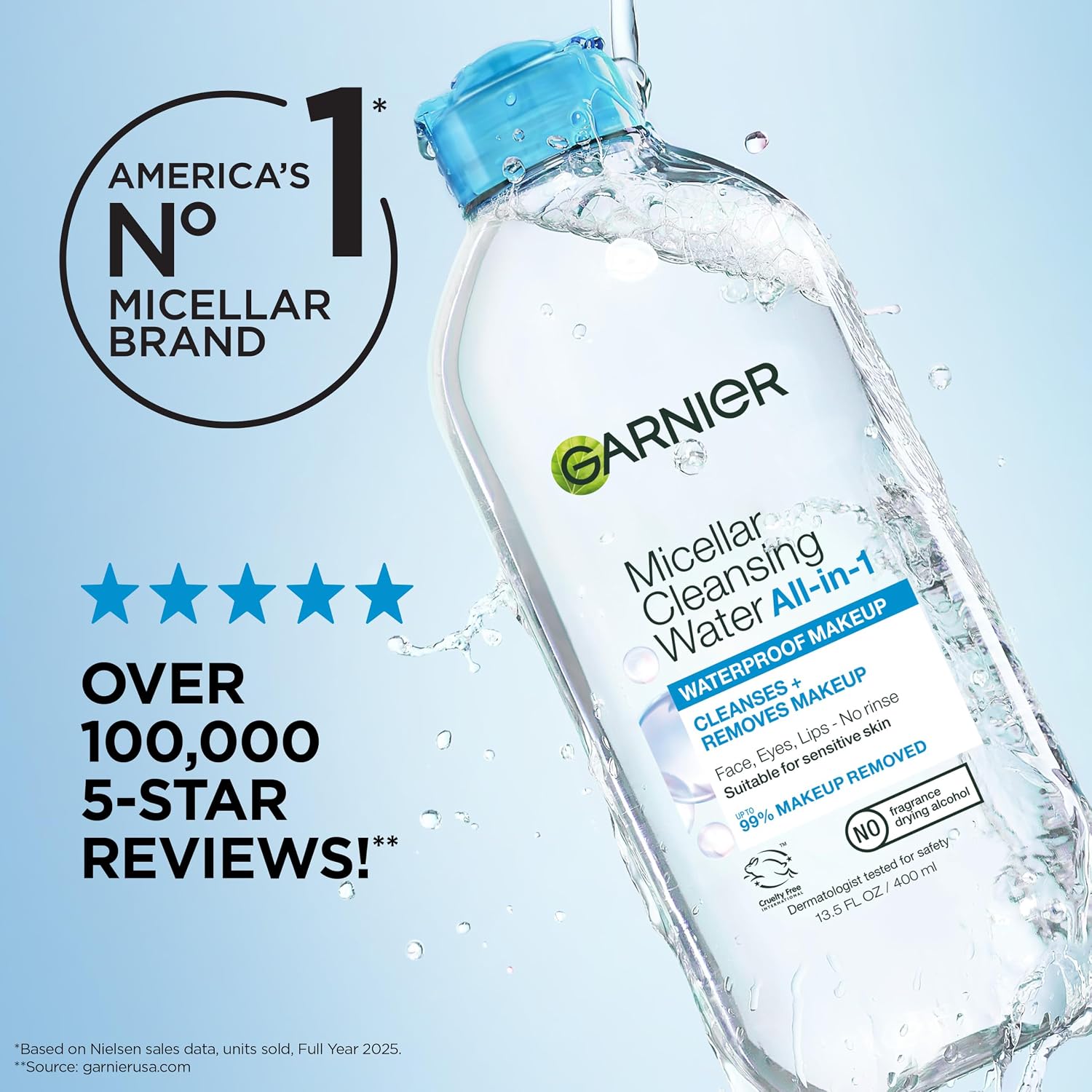 Garnier SkinActive Micellar Water For Waterproof Makeup, Facial Cleanser & Makeup Remover, 13.5 Fl Oz (400mL), 1 Count (Packaging May Vary) - Image 11