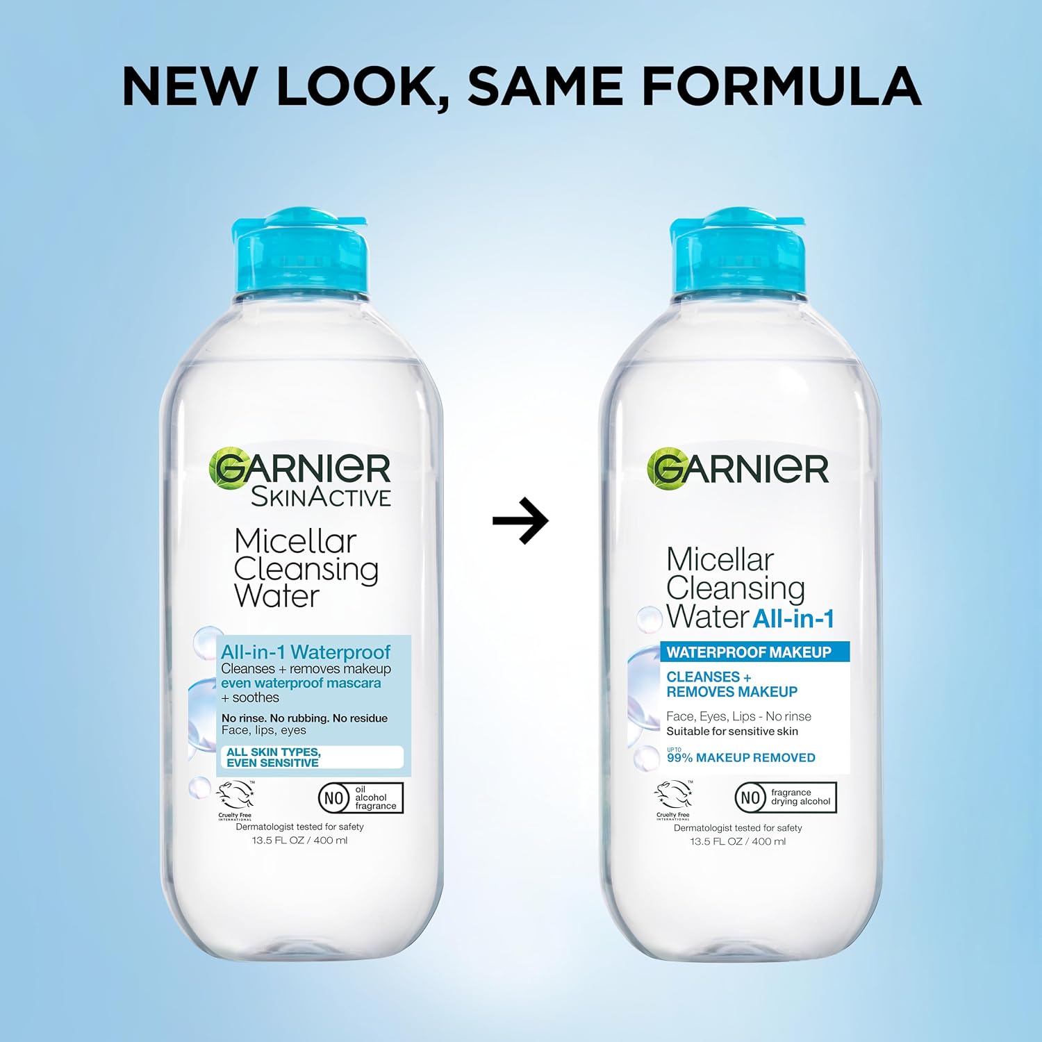 Garnier SkinActive Micellar Water For Waterproof Makeup, Facial Cleanser & Makeup Remover, 13.5 Fl Oz (400mL), 1 Count (Packaging May Vary) - Image 9
